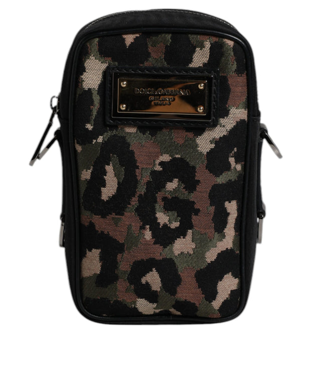 Multicolor Leopard Jacquard Logo Plaque Neck Strap Bag