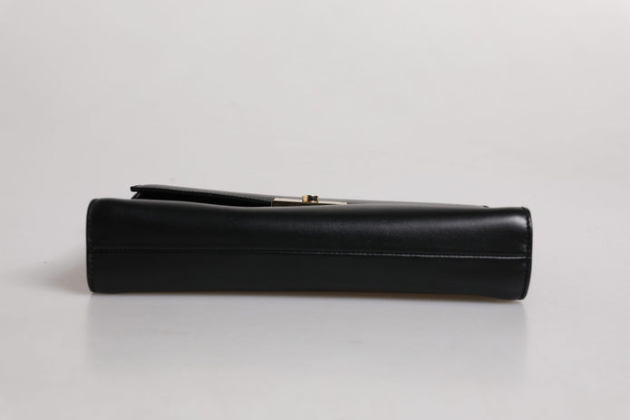 Black Leather Logo Plaque Document Briefcase Bag
