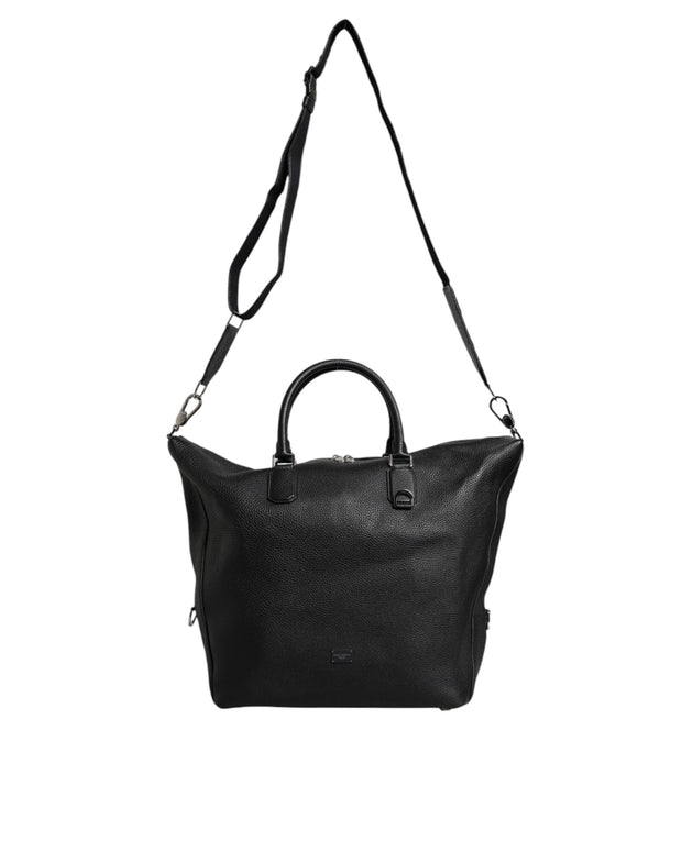 Black Calfskin Leather Hand Shoulder Duffle Bag