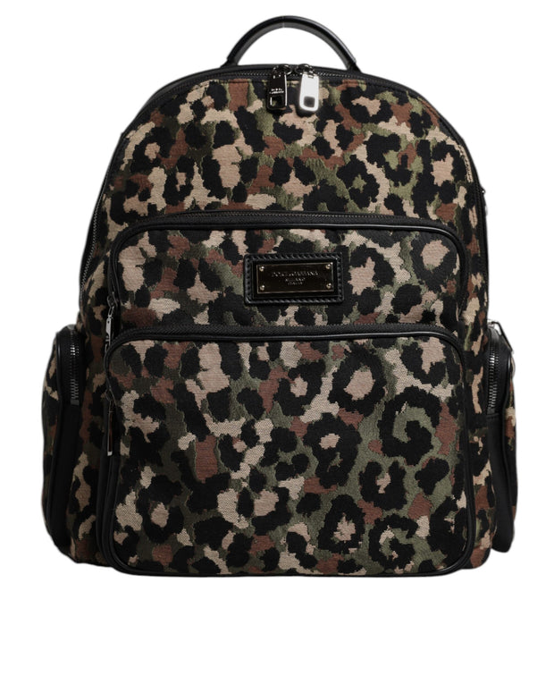 Multicolor Leopard Print DG Logo Plaque Men Backpack Bag