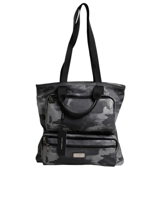 Gray Camo Cotton Multiple Compartments Tote Bag