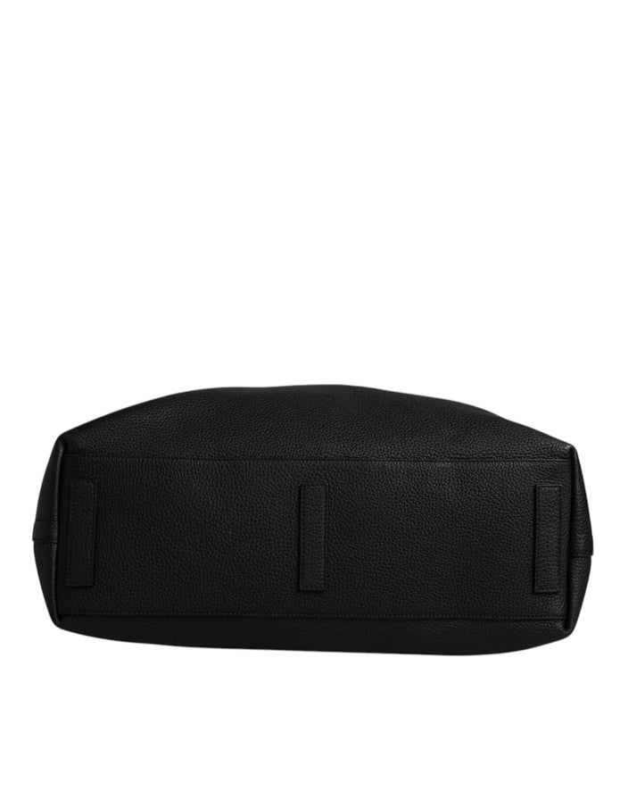 Black Calfskin Leather Hand Shoulder Duffle Bag