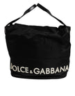 Black Nylon White Iconic Logo Shoulder Bucket Bag