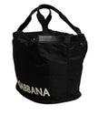Black Nylon White Iconic Logo Shoulder Bucket Bag