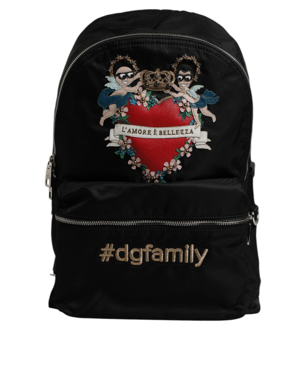 Black Nylon #DGFAMILY Embellished Backpack VULCANO Bag