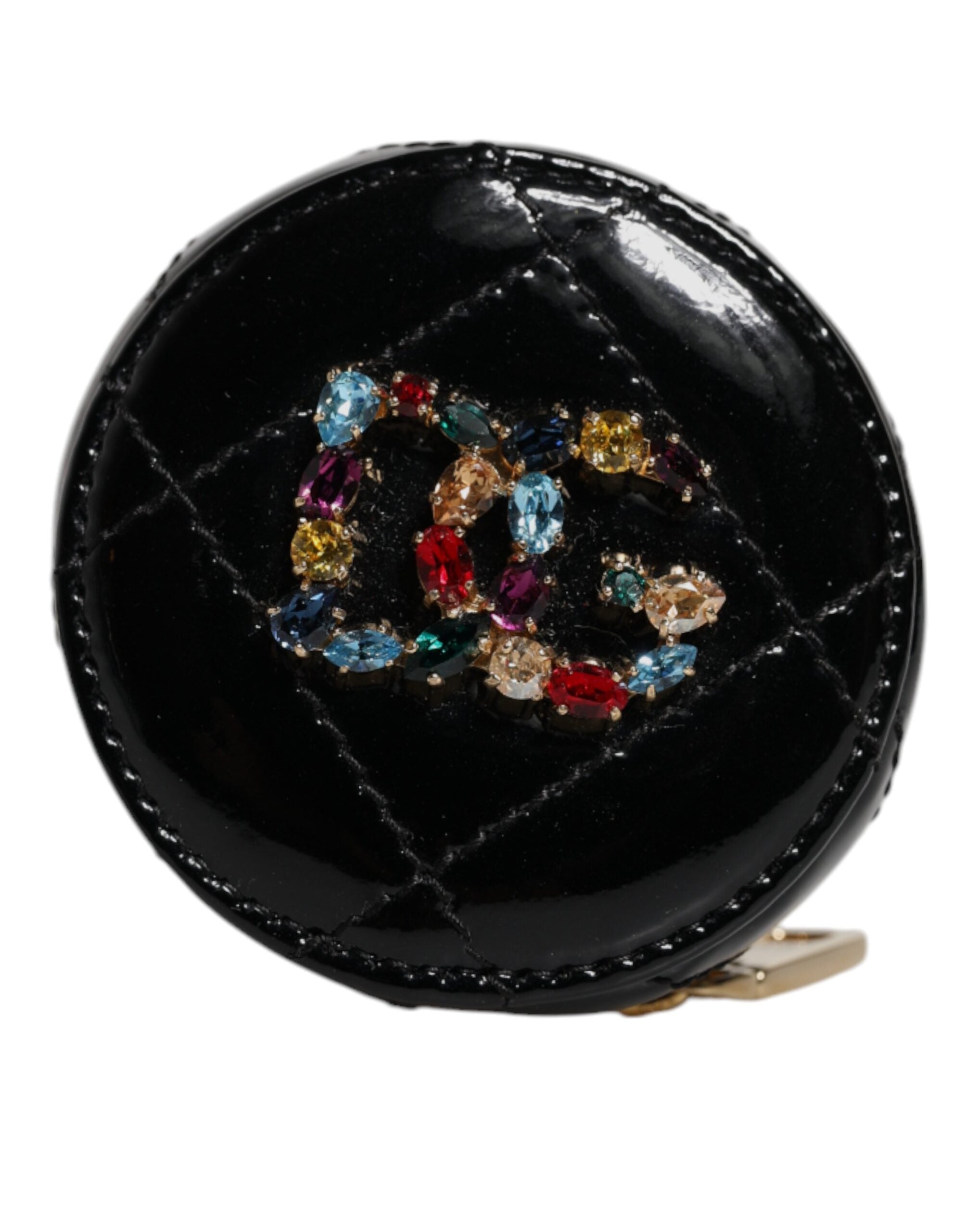 Black Lamb Leather DG Crystal Round Coin Purse Wallet