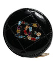 Black Lamb Leather DG Crystal Round Coin Purse Wallet