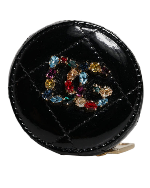 Black Lamb Leather DG Crystal Round Coin Purse Wallet