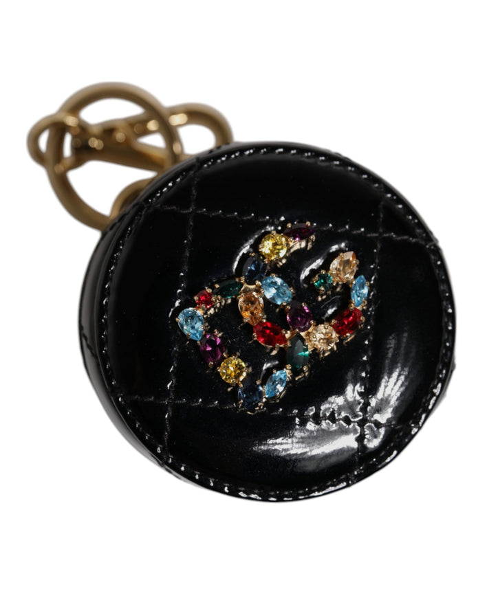 Black Lamb Leather DG Crystal Round Coin Purse Wallet