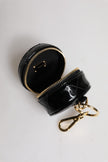 Black Lamb Leather DG Crystal Round Coin Purse Wallet