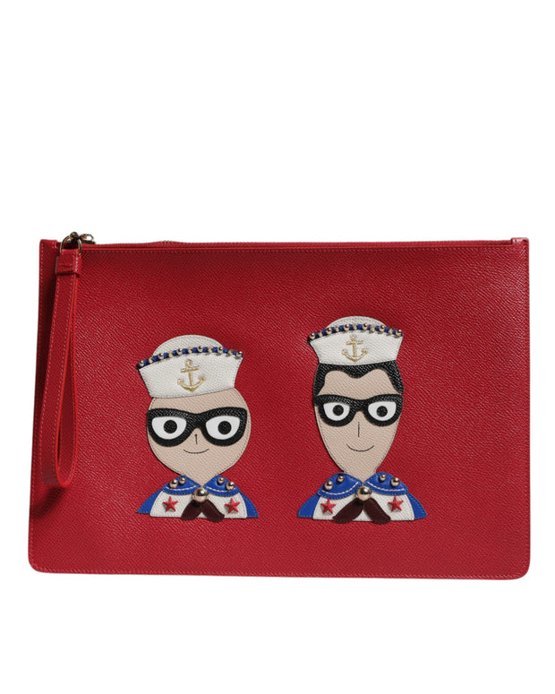 Red #DGFamily Embellished Leather Clutch Bag
