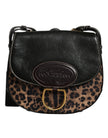Black Brown Leopard Leather Shoulder Strap Bag