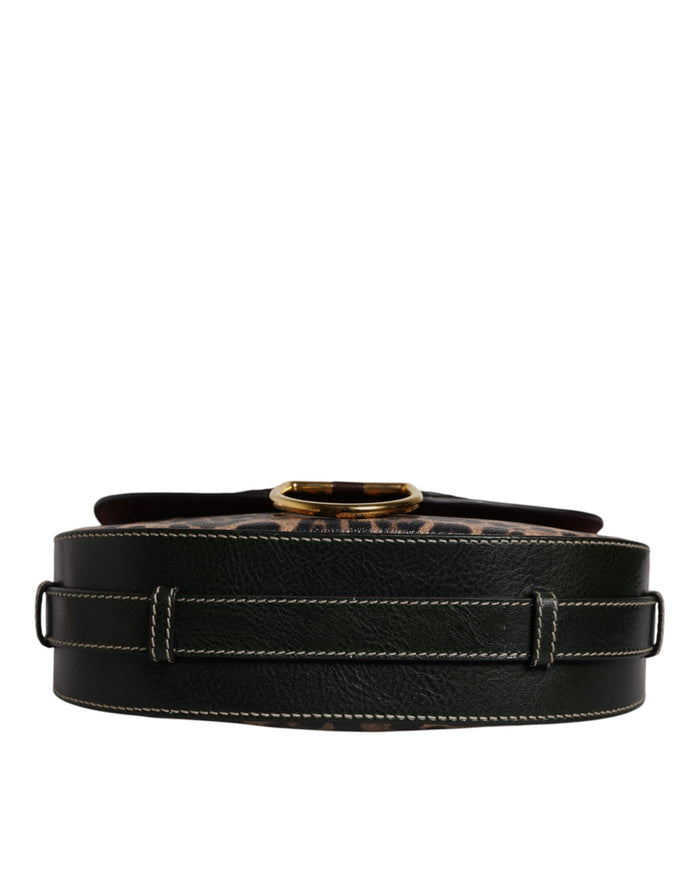 Black Brown Leopard Leather Shoulder Strap Bag