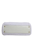 White Rafia Leather Top Handle Crossbody Bag