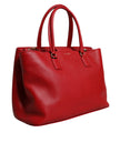 Red Calfskin Leather Logo Plaque Top Handle Bag