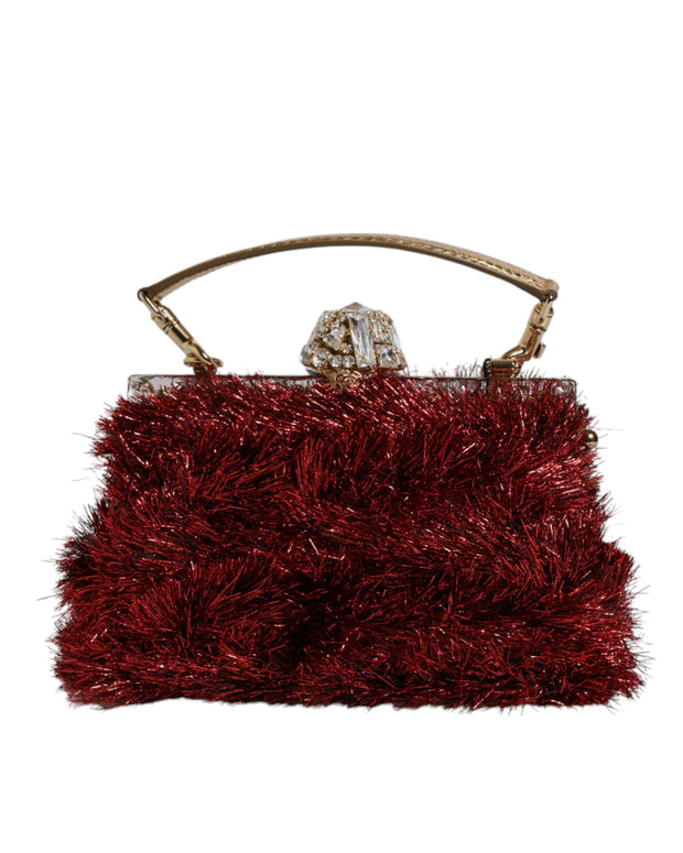 Red Gold Chain VANDA Tinsel Crystals Evening Clutch Bag