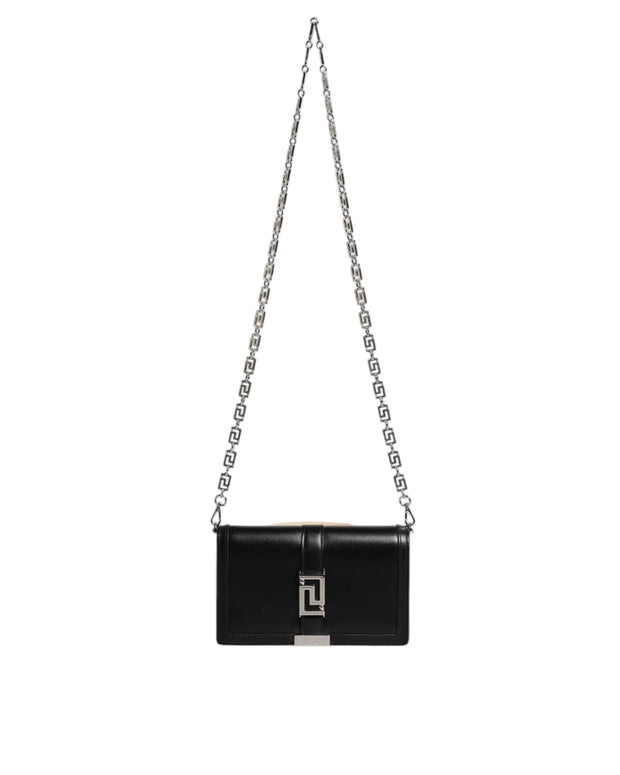 Black Calfskin Leather Chain Strap Shoulder Crossbody Bag