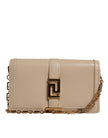 Beige Gold Chain Calf Leather Wallet Crossbody Bag