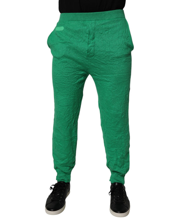 Green Cotton Elastic Waist Men Casual Pants