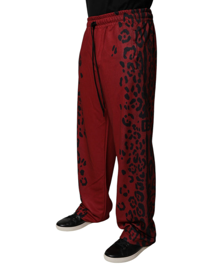 Red Leopard Print Polyester Men Jogger Pants