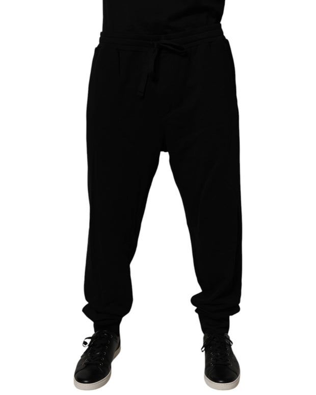 Black Cotton Crown Logo Jogger Pants