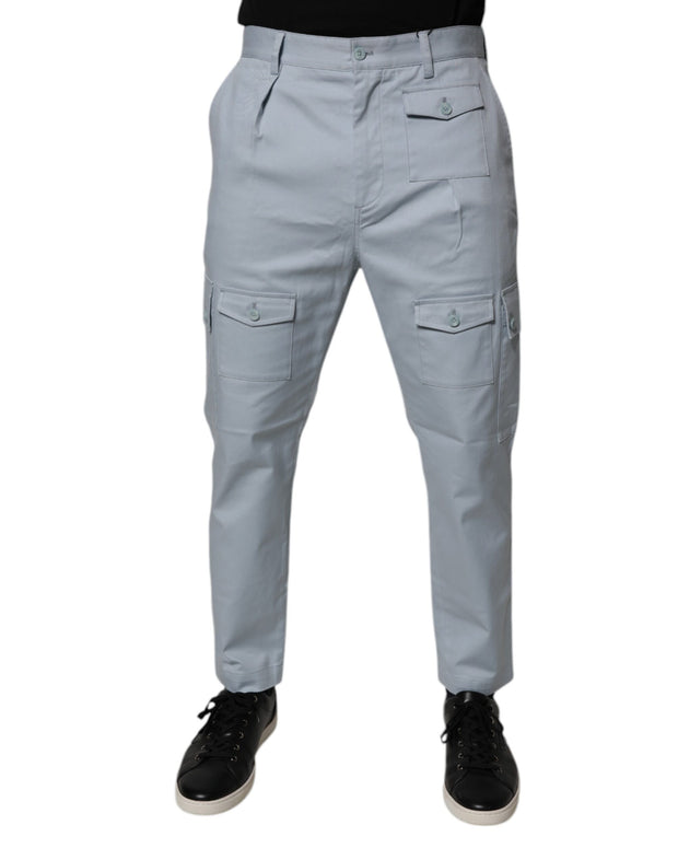 Light Blue Cotton Cargo Tapered Pants