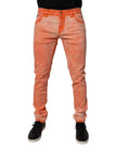 Orange Tie Dye Cotton Skinny Men Denim Jeans