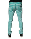 Green Tie Dye Cotton Skinny Men Denim Jeans