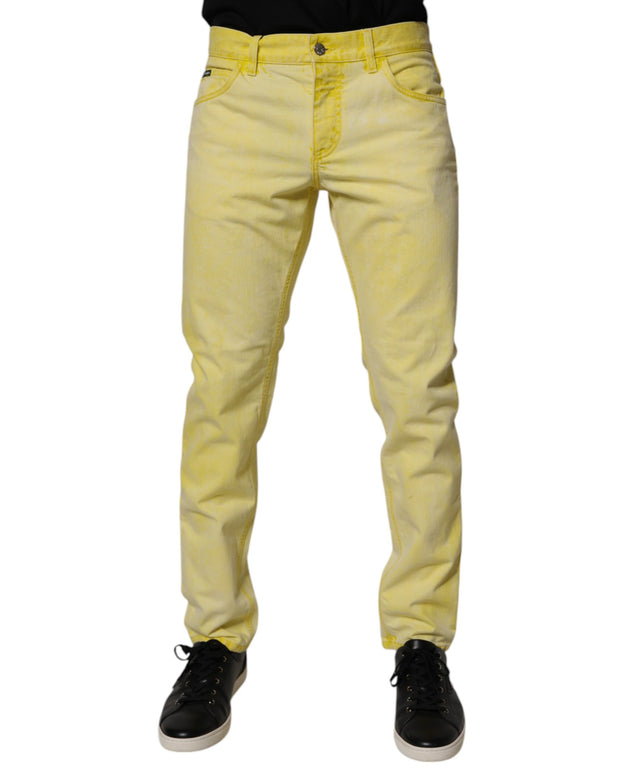 Yellow Cotton Stretch Skinny Men Denim Jeans