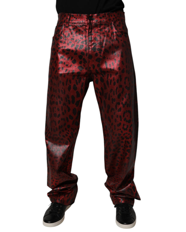 Red Leopard Cotton Straight Men Denim Jeans
