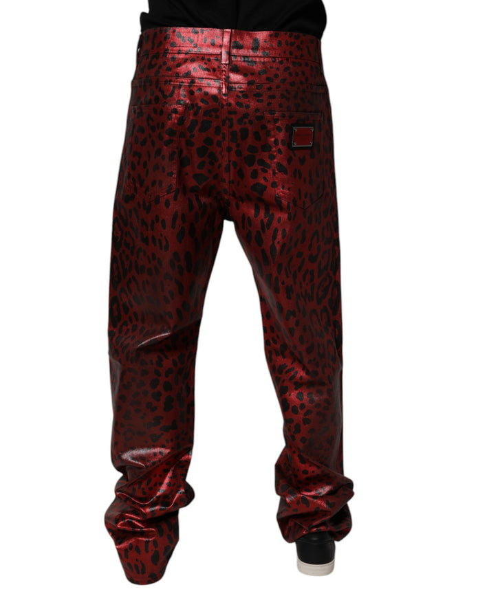 Red Leopard Cotton Straight Men Denim Jeans