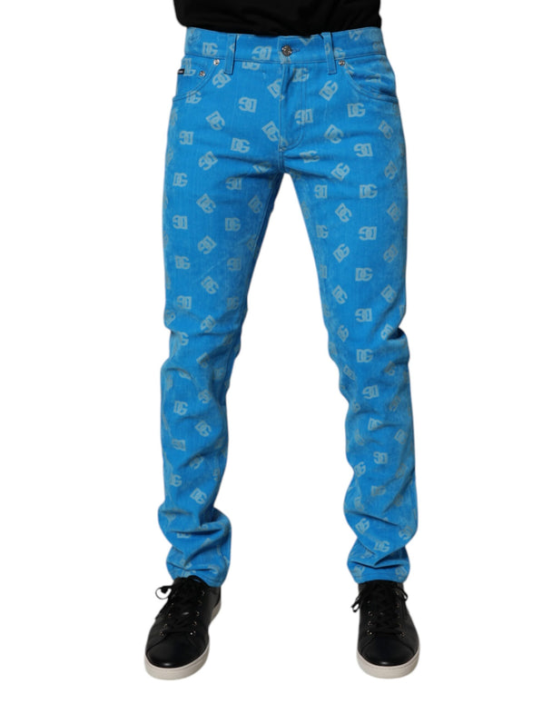 Blue Logo Monogram Cotton Skinny Denim Jeans