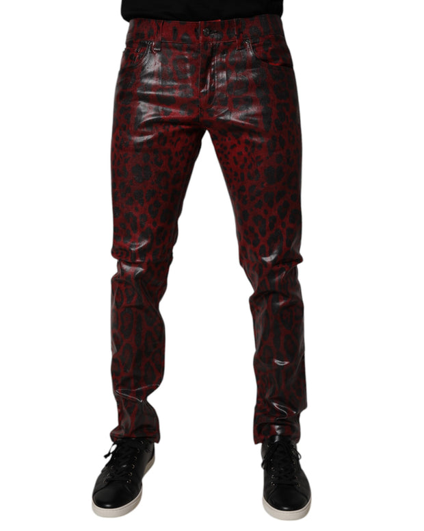 Red Leopard Cotton Skinny Men Denim Jeans