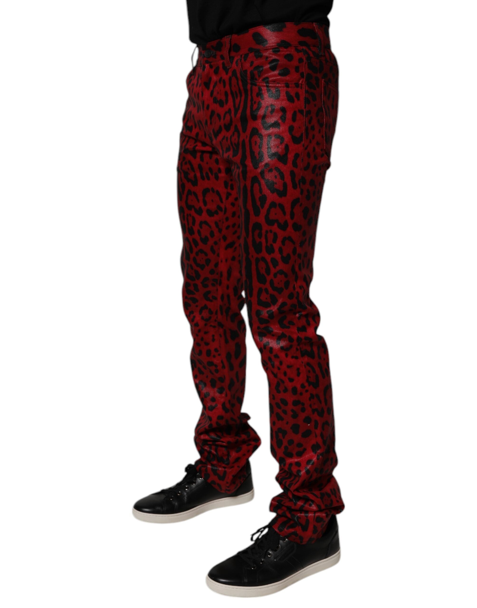 Red Leopard Cotton Slim Fit Denim Jeans