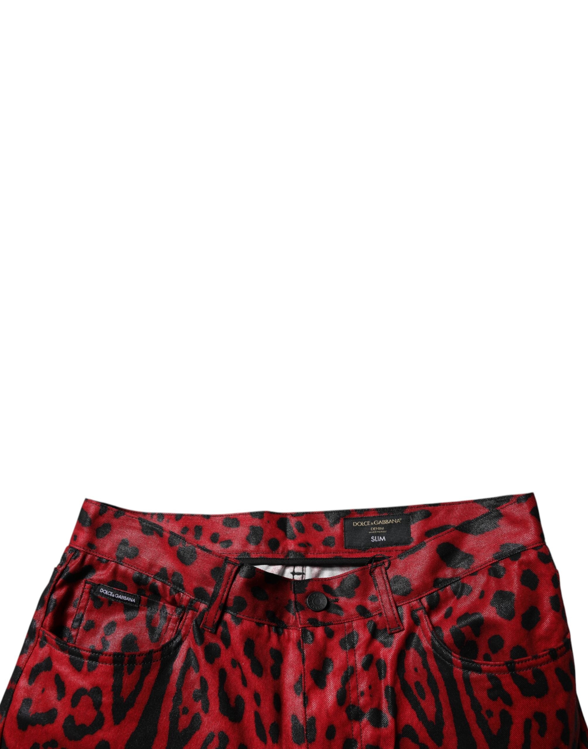 Red Leopard Cotton Slim Fit Denim Jeans