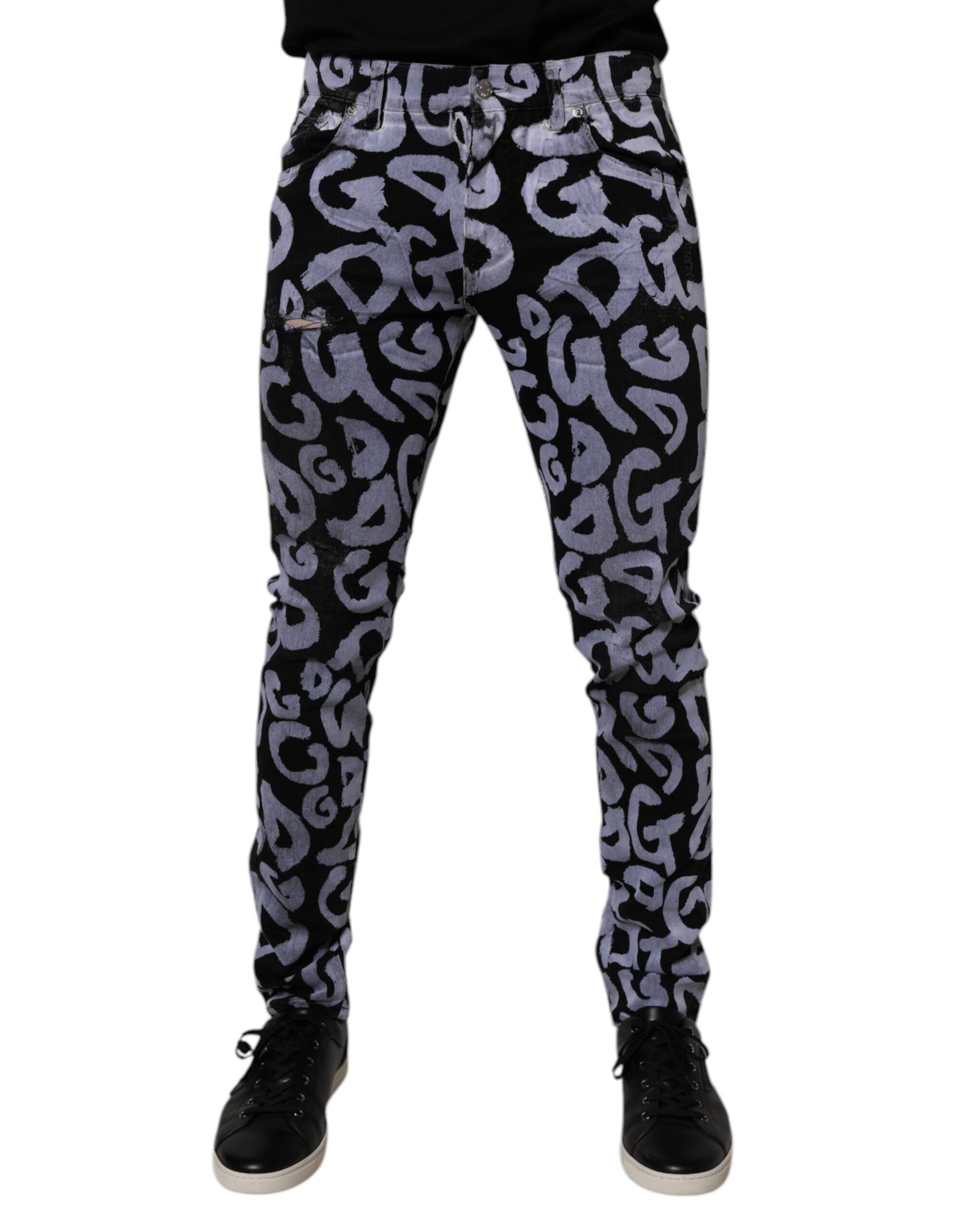 Black Logo Monogram Cotton Skinny Denim Jeans