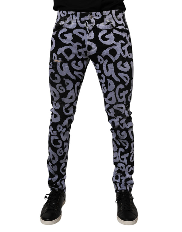 Black Logo Monogram Cotton Skinny Denim Jeans