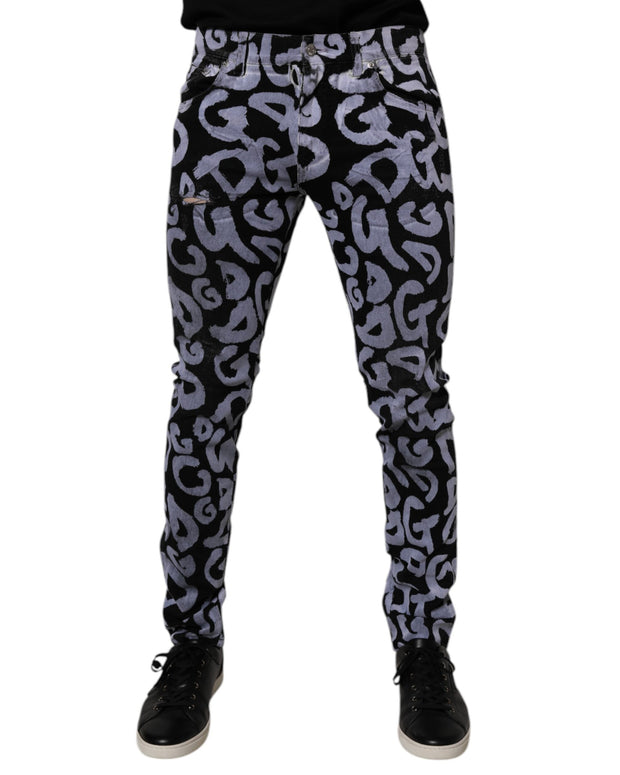 Black Logo Monogram Cotton Skinny Denim Jeans