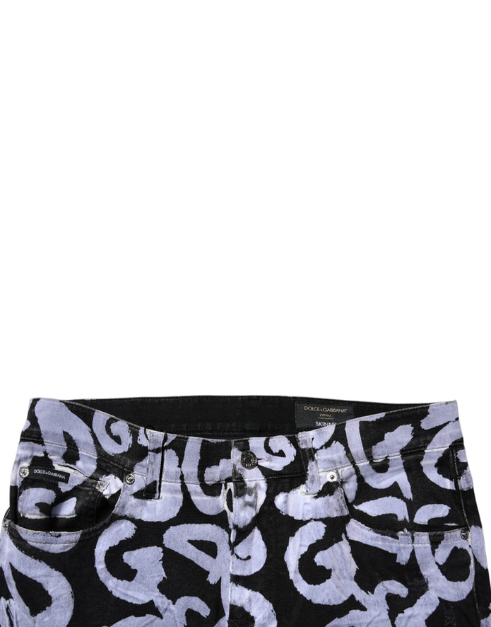 Black Logo Monogram Cotton Skinny Denim Jeans