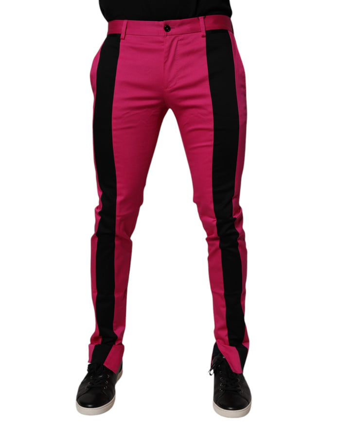 Pink Black Stripe Slim Fit Men Dress Pants