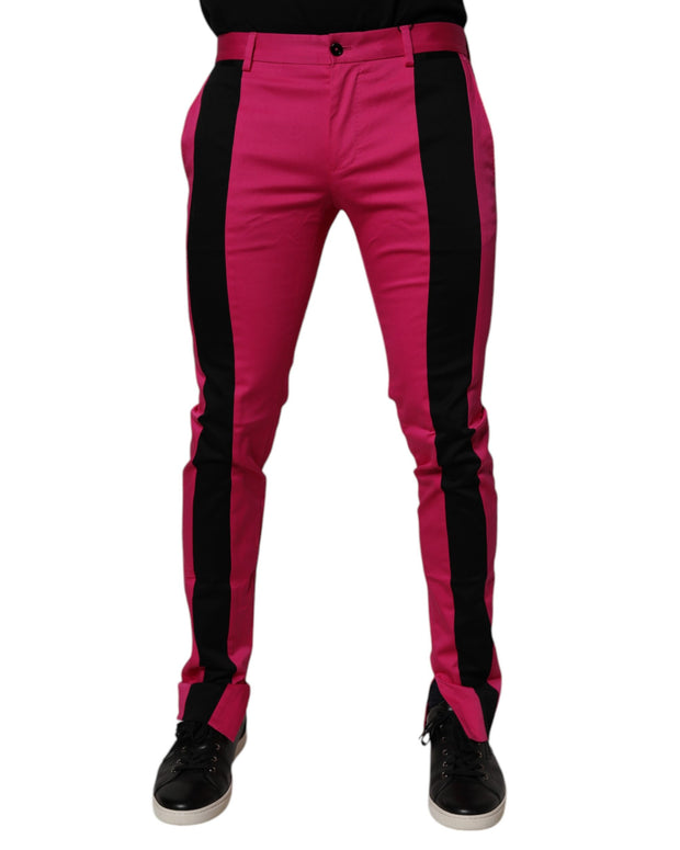 Pink Black Stripe Slim Fit Men Dress Pants