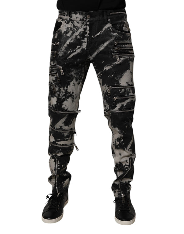 Black Tie Dye Cotton Skinny Zip Denim Jeans