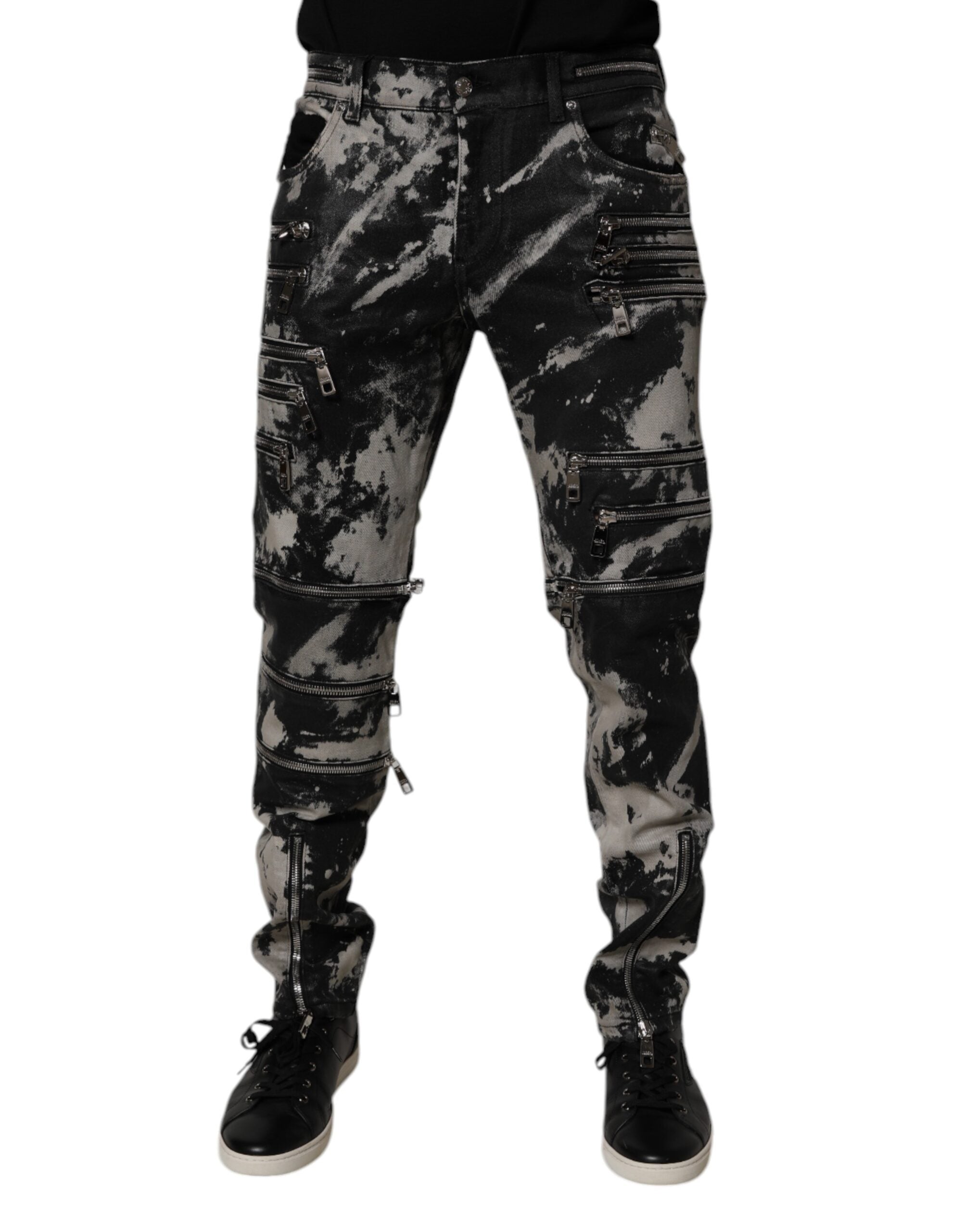 Black Tie Dye Cotton Skinny Zip Denim Jeans