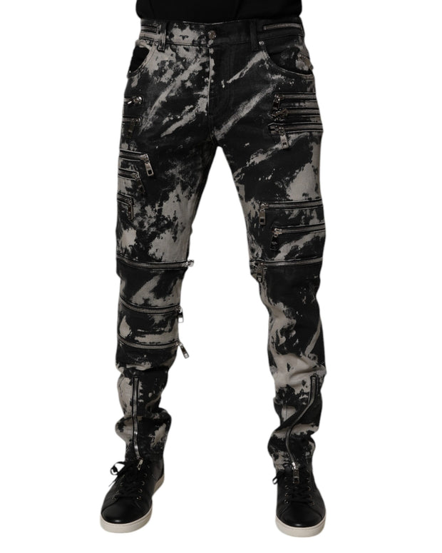 Black Tie Dye Cotton Skinny Zip Denim Jeans