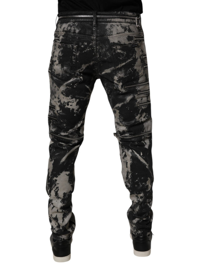 Black Tie Dye Cotton Skinny Zip Denim Jeans