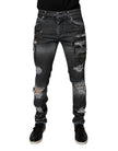 Dark Gray Tattered Cotton Skinny Denim Jeans