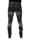 Dark Gray Tattered Cotton Skinny Denim Jeans