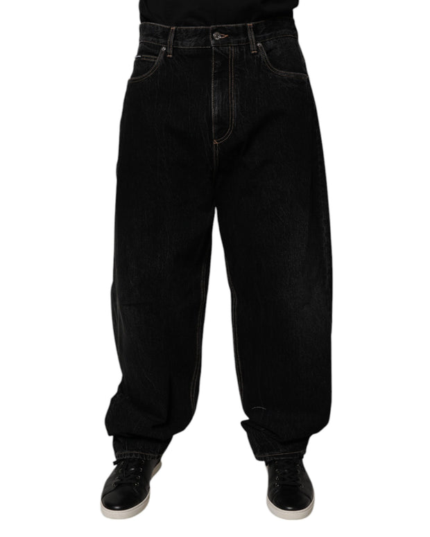 Black Cotton Mid Waist Wide Leg Denim Jeans