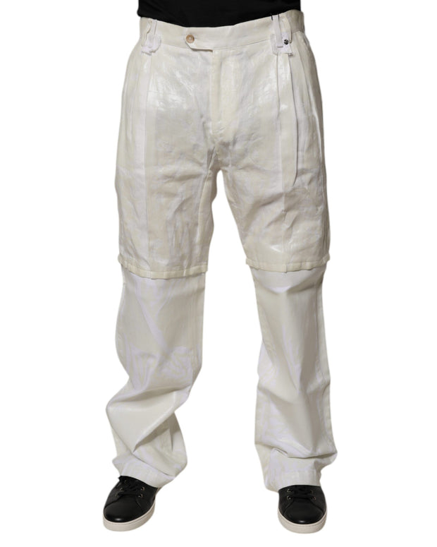 White Linen Mid Waist Straight Men Denim Jeans
