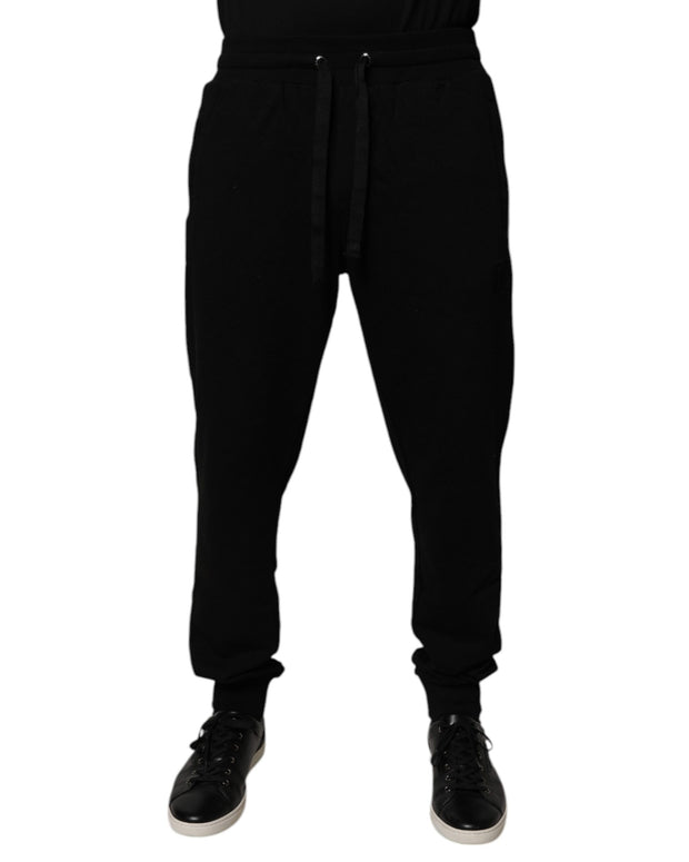 Black Cotton Mid Waist Jogger Sweatpants Pants